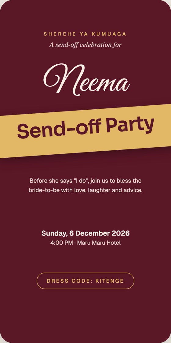 Ribbon invitation: a burgundy and gold send-off party card